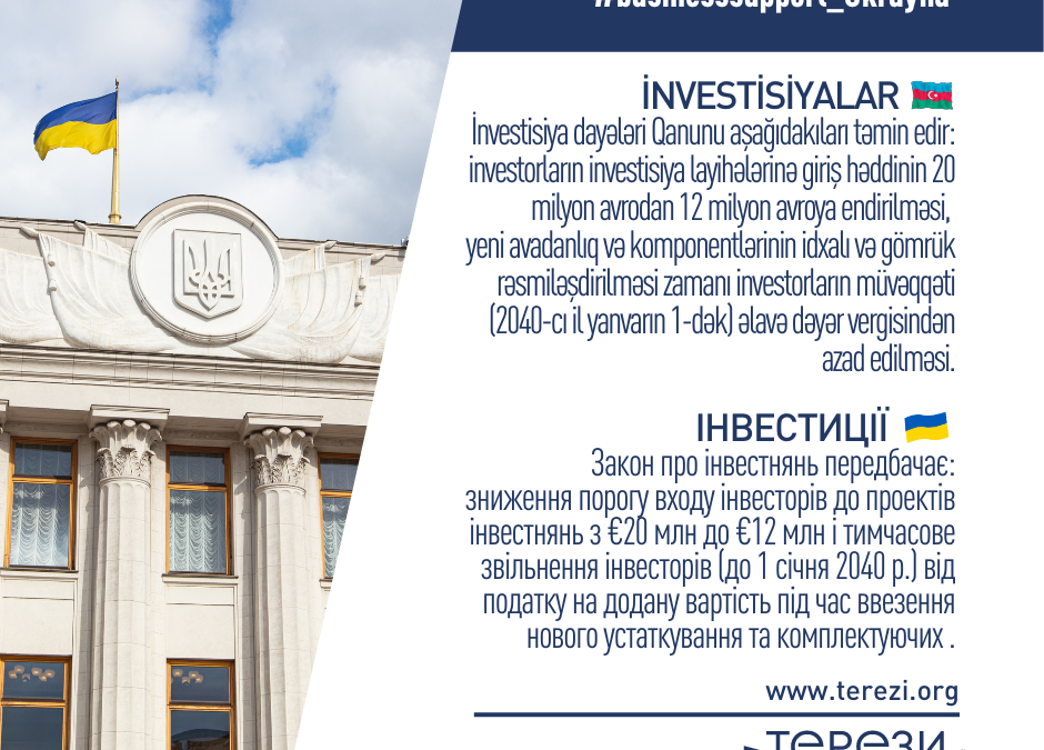 Ukrayna investisiyaların cəlb edilməsi üçün qanunvericilik bazasını təkmilləşdirib